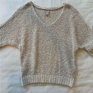 Chico’s Knitted Beige Quarter Mid Sleeve Sweater Top